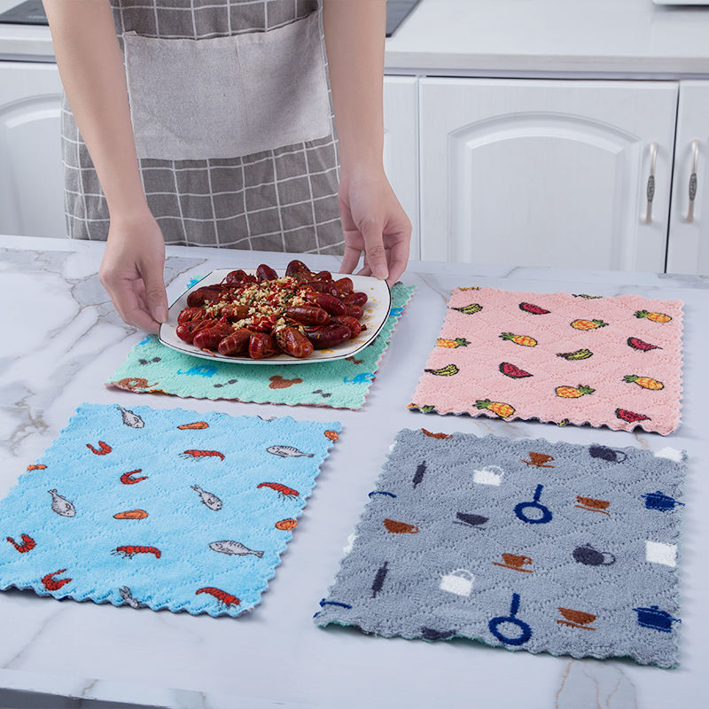 Khăn lau đa năng họa tiết bếp, bát đĩa, cốc chén thấm nước chống dính dầu mỡ hai mặt loại to 25x25cm Kitchen towel | BigBuy360 - bigbuy360.vn