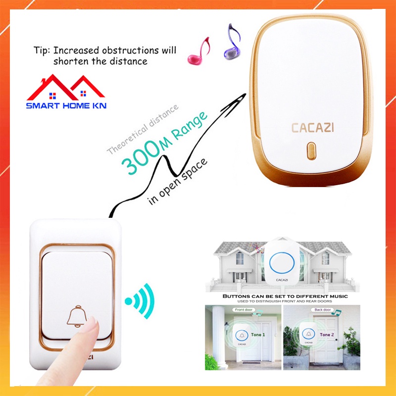 Chuông cửa không dây báo khách thông minh chống bụi chống nước Cacazi - Smart Home KN