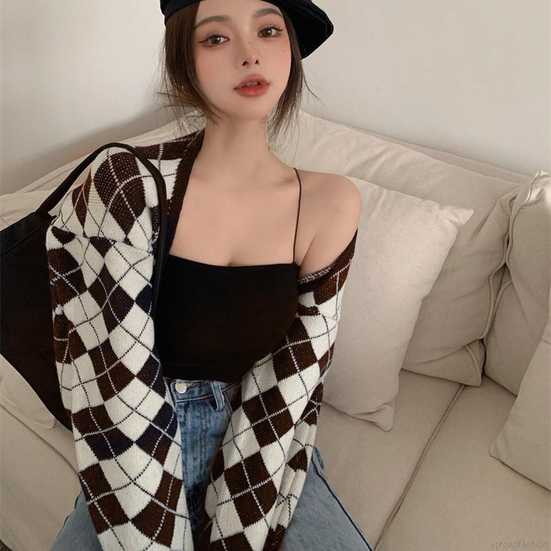 Áo cardigan tay dài dáng rộng phối màu độc đáo thời trang cho nữ