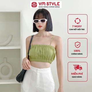 Áo 2 dây xanh lá VMSTYLE croptop kiểu phối chun eo 22SU042X1603