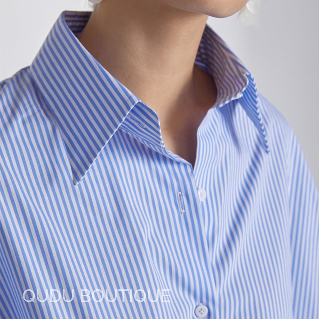 [Mã FAMARAL1 giảm 10K đơn 50K] [HOT TREND] Áo Sơ Mi Nữ QuDu, Sơ Mi Sọc Xanh Dáng Rộng Freesize Đồ Đi Biển Mùa Hè 2021