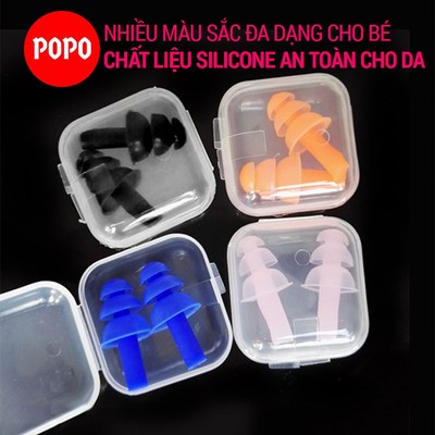 Bộ 2 bịt tai silicone EN2 nhỏ gọn, có hộp cho bé cao cấp chống nước khi bơi POPO