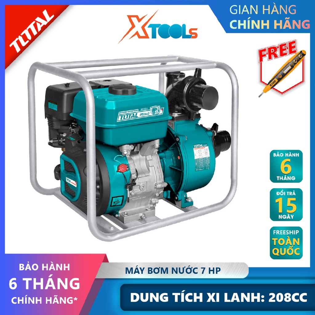 Máy bơm nước chạy xăng TOTAL TP3202 máy bơm dùng xăng Chiều cao bơm tối đa 28 m, Độ hút sâu tối đa 8m, Dung tích xi lanh