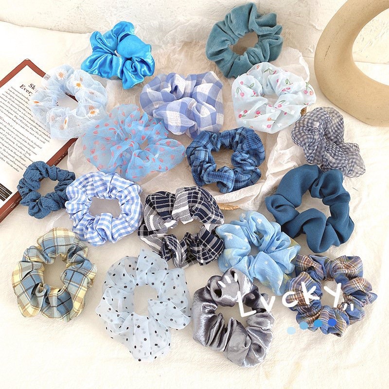 Cột tóc Scrunchies , Dây buộc tóc vải kẻ co giãn thời trang nhiều màu