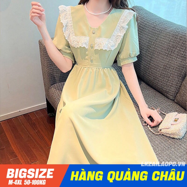 Đầm dáng dài ⚡️𝐁𝐈𝐆𝐒𝐈𝐙𝐄⚡️ Váy nữ tay ngắn cổ bèo che bụng mỡ ôm eo mùa hè Phong cách Hàn Quốc Thời Trang tiểu thư cá tính xinh đẹp cho người mập béo