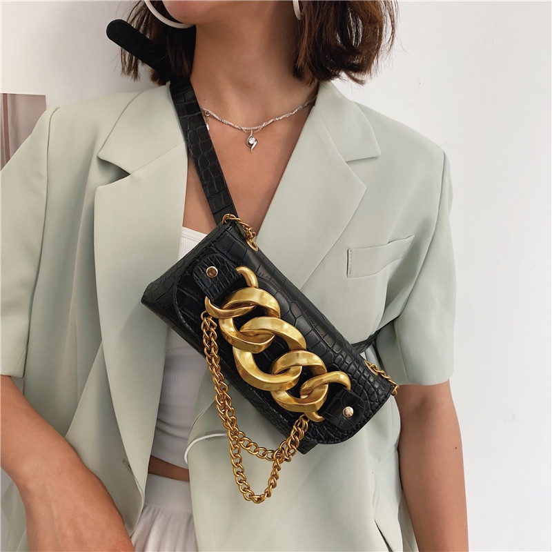 Túi ví xích khoá vàng bản to + kèm dây đeo lưng chéo