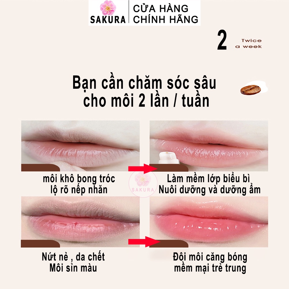 Tẩy da chết môi HEYXI tẩy tế bào chết môi cà phê dưỡng ẩm chăm sóc dưỡng ẩm chăm sóc môi Sakura H1