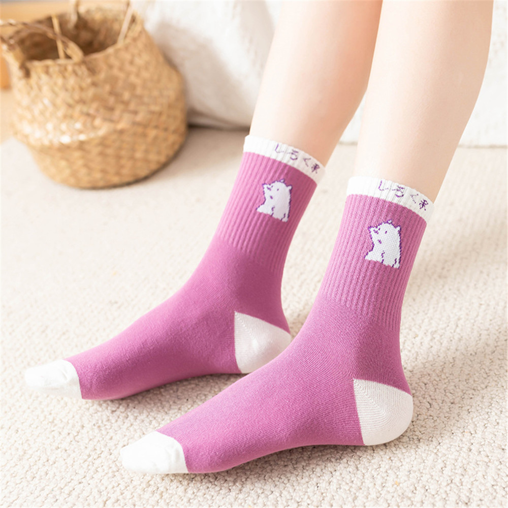 [sweet] woman cartoon bear purple long tube socks autumn and winter wild cotton sports  socks