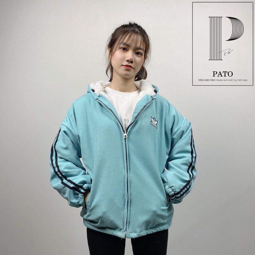 Áo khoác nữ nhung tăm PATO áo bomer lót lông cừu cao cấp loại 1 cực kì dày dặn