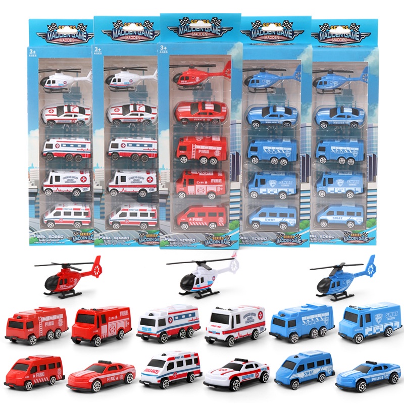 Set 5 xe đồ chơi tùy chọn kiểu cảnh sát/ cứu hỏa/ cứu thương
