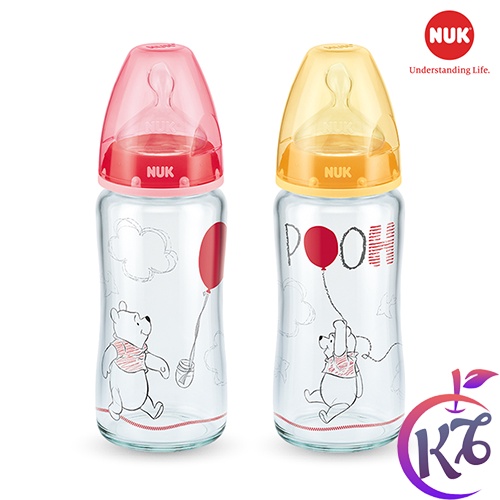 Bình sữa thủy tinh cổ rộng NUK Disney Premium Choice 240ml ty Silicone 1M - NU34426 (2 màu) - bình sữa cổ rộng cho bé