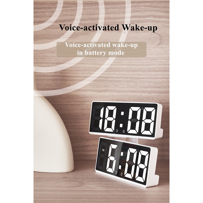 Đồng Hồ Báo Thức Kỹ Thuật Số Để Bàn 12 / 24H Điều Khiển Bằng Giọng Nói Tiện Dụng