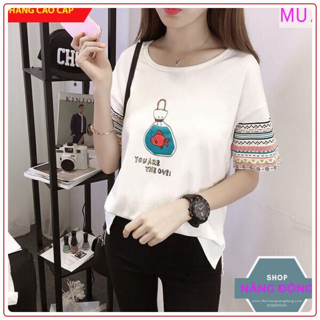 Áo Thun Nữ 💝FREESHIP💝 Áo phông nữ tay ngắn chất đẹp, thun cotton, mịn, mát, sành điệu in hình cá Mã hàng: M07