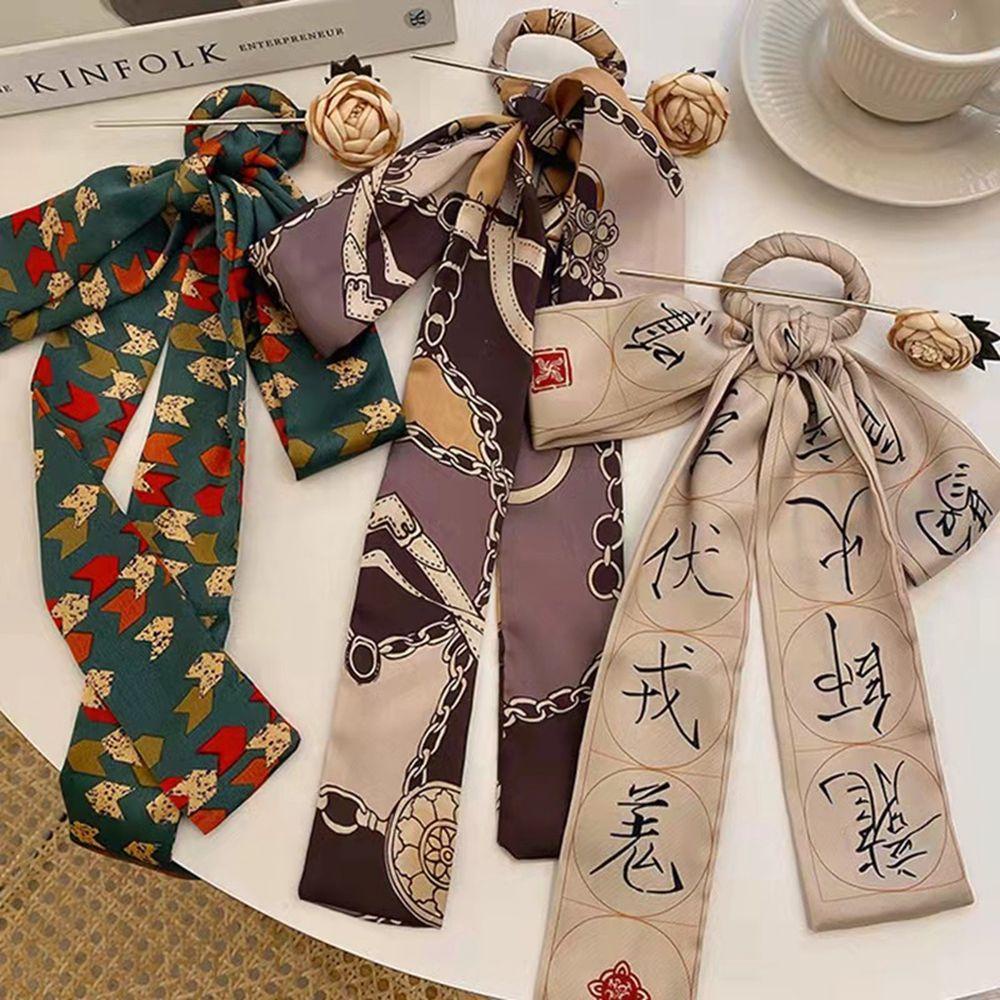 Trâm Cài Tóc Lụa Thắt Nơ In Họa Tiết Phong Cách Trung Hoa Cổ Điển Cho Nữ