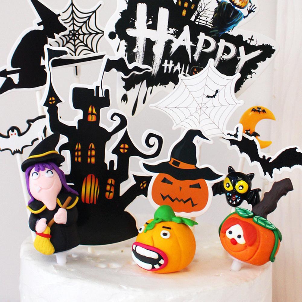 1 Cây Cờ Trang Trí Bánh Kem Halloween D6q5