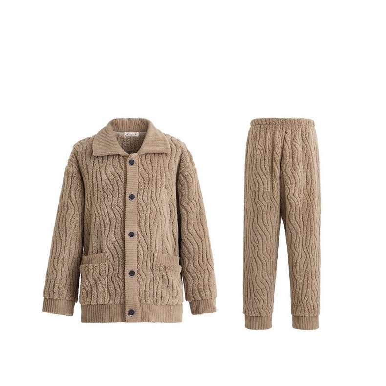 Bộ Đồ Ngủ Bằng Vải Flannel Dày Dặn Ấm Áp Màu Trơn Thời Trang Mùa Đông Dành