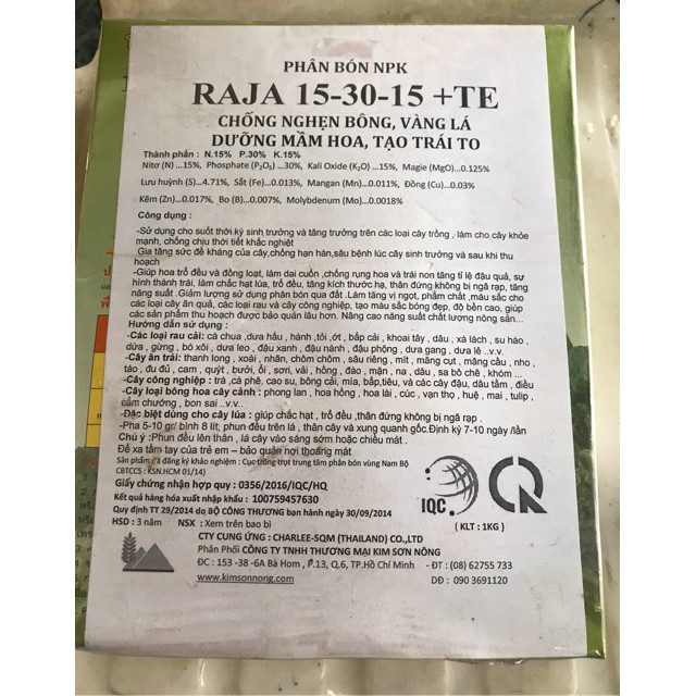 Phân bón lá NPK Thái Lan Raja 15-30-15 + Te - tạo mầm hoa (thái lan 1kg)