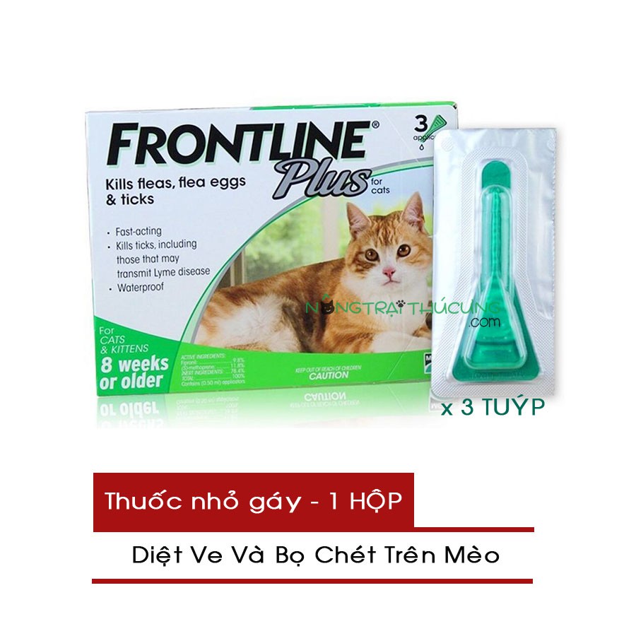 1 Hộp (3 Tuýp) Thuốc Nhỏ Gáy Trị Ve và Bọ Chét Trên Mèo - FRONTLINE PLUS CAT  - Nông Trại Thú Cưng