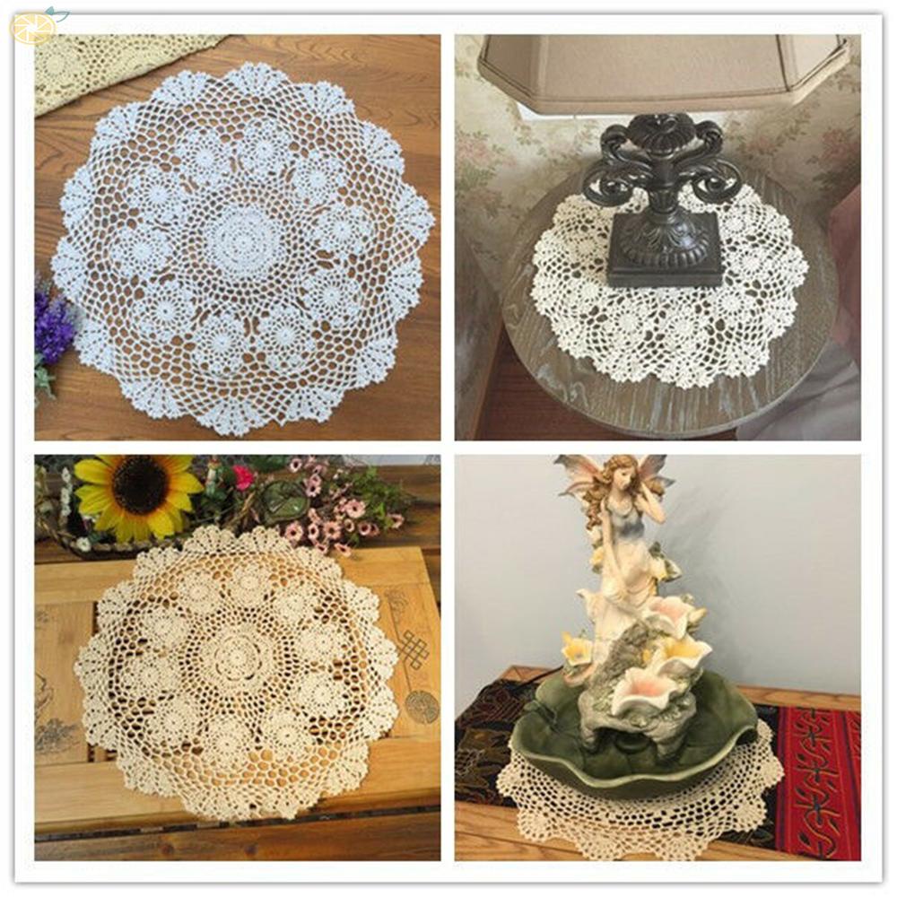 Khăn Trải Bàn Tròn 50cm Vải Cotton Phối Ren Kiểu Vintage Dễ Thương