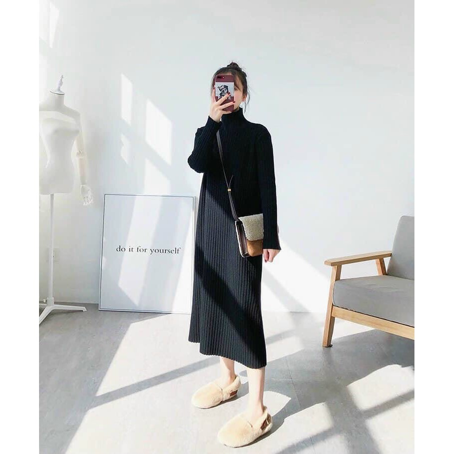 Đầm Len Tăm Body Cổ Lọ Dáng Dài