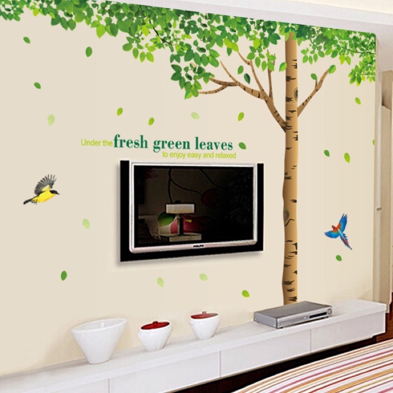Decal dán tường cây xanh cỡ to trang trí phòng khách.