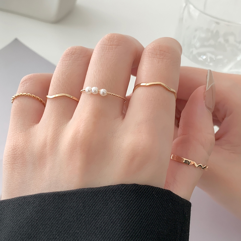 Set nhẫn kim loại đính ngọc trai giả thời trang cho nữ