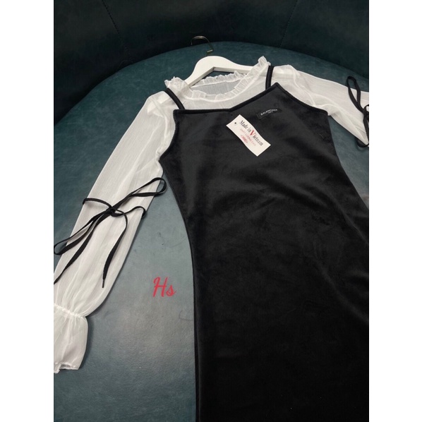 Set váy nữ, váy 2 dây nhung tăm mix áo voan trắng với thiết kế tiểu thư xinh xắn | BigBuy360 - bigbuy360.vn