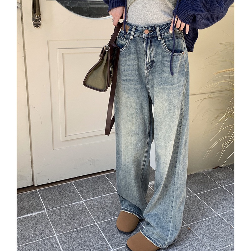 Quần Jean Dài Dáng Rộng Ống Suông Phong Cách Retro Thời Trang Dành Cho Nữ