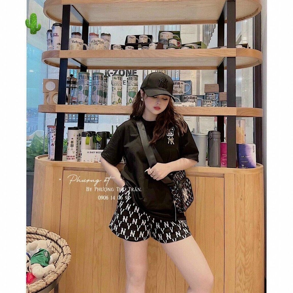 sét bộ đùi NY cổ tròn ngắn tay thêu logo