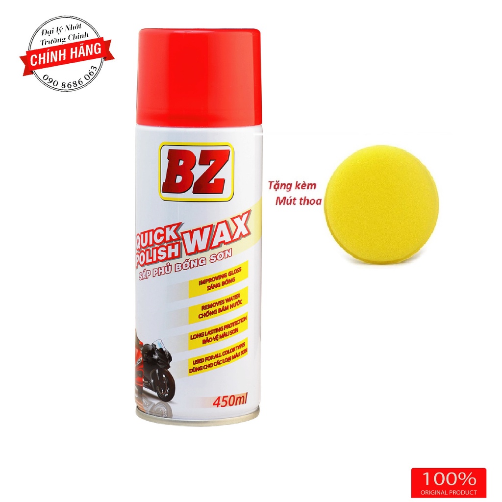 Chai dưỡng bóng BZ Quick Polish Wax dành cho tất cả bề mặt sơn tặng kèm mút bôi 450ML