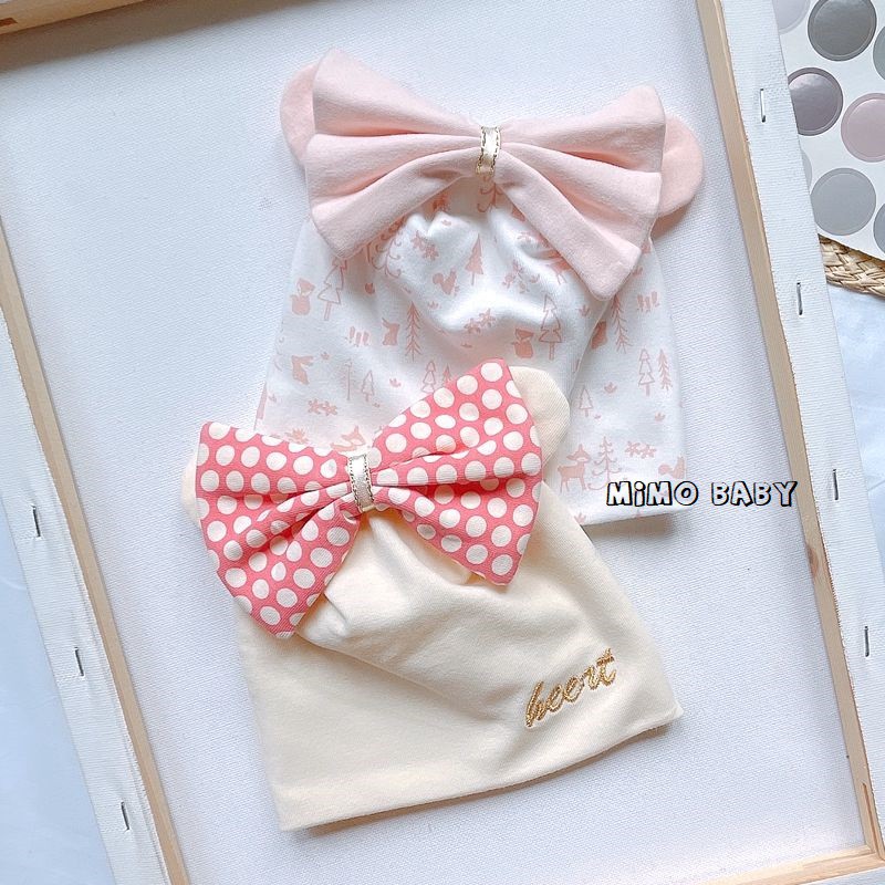 Mũ cotton sơ sinh cao cấp hình nơ, hình gấu đáng yêu Mimo Baby cho bé 0-6m MD20