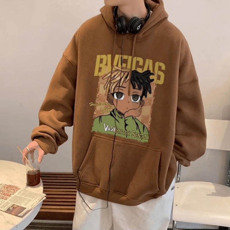 Áo hoodie Dáng Rộng In Chữ Phong Cách hip hop Đường Phố Hàn Quốc Chất Lượng Cao Thời Trang Mùa Đông Cho Nam Và Nữ