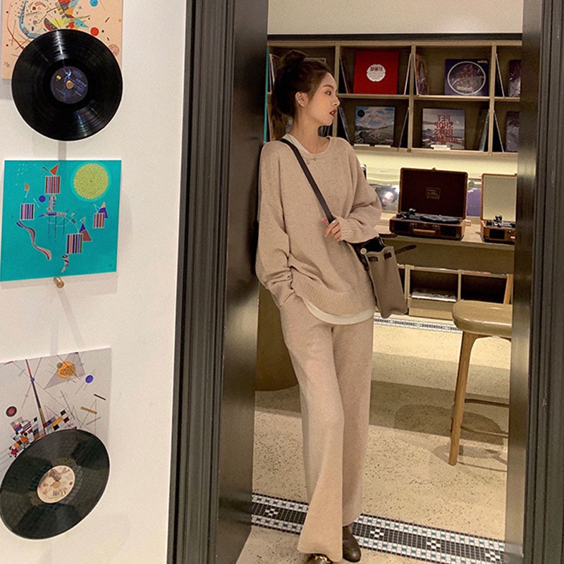Set Đồ Thể Thao Hai Món Màu Trơn Thời Trang Thu Đông 2022 Phong Cách Hong Kong Cho Nữ