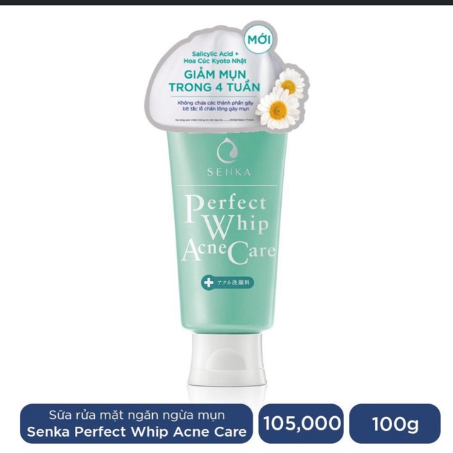 Sữa rửa mặt Ngăn ngừa mụn Senka Perfect Whip Acne ( xanh lá)