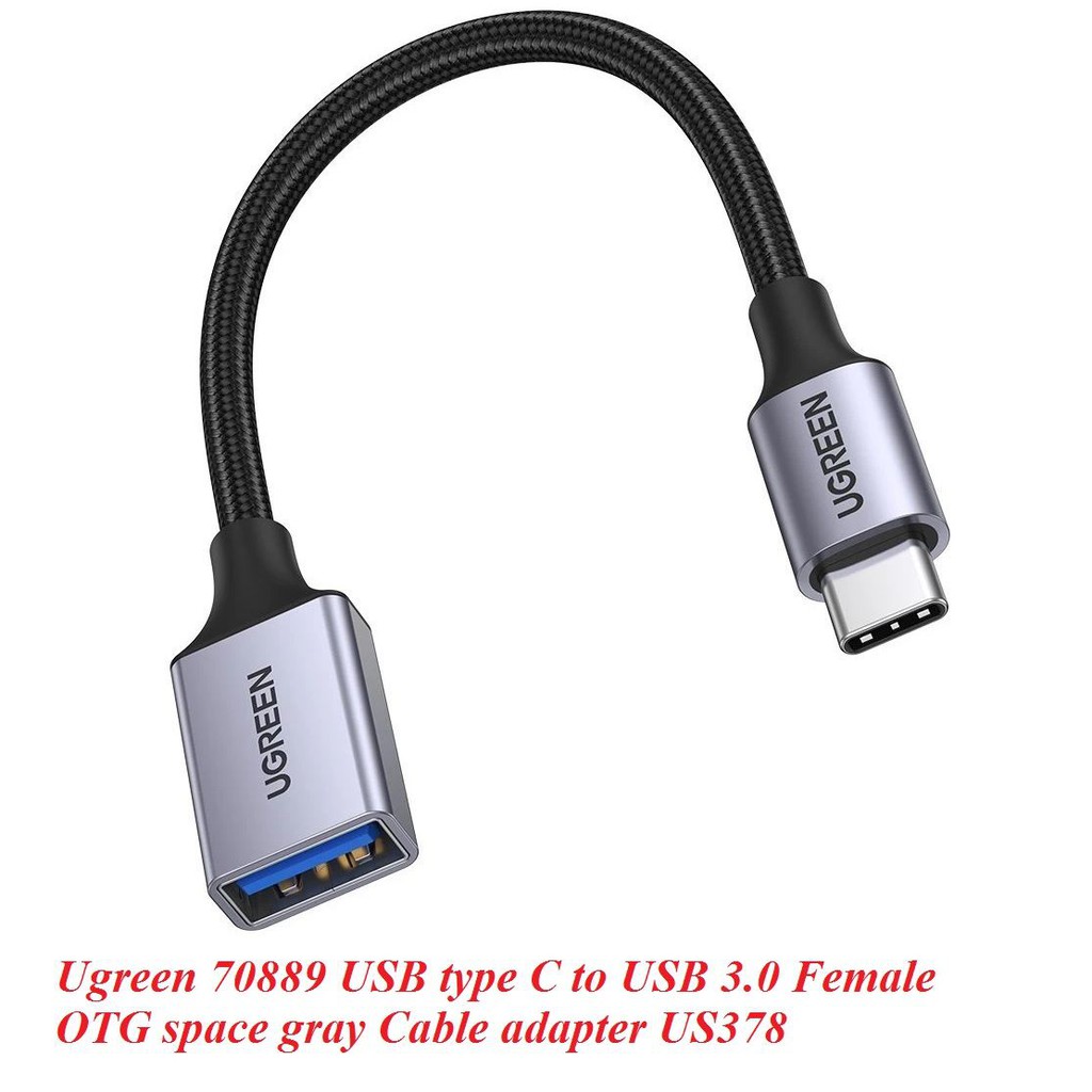 Ugreen 70889 10cm bộ chuyển USB type C ra USB 3.0 OTG màu xám US378