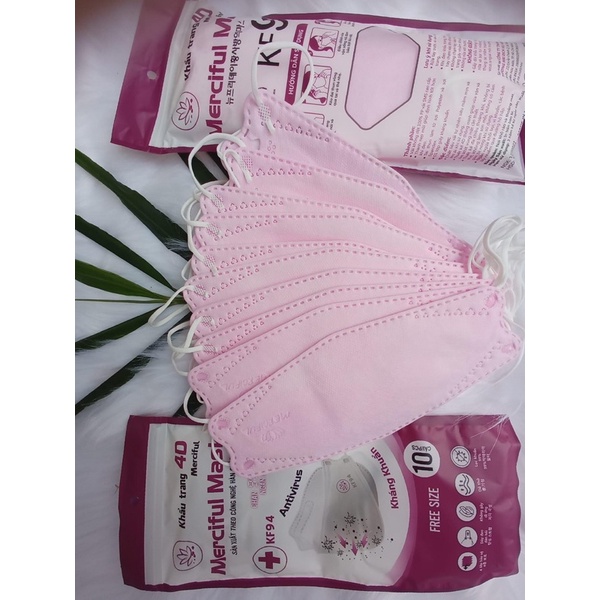 Combo 10 Bịch 100 Cái Khẩu Trang KF94 Vừa Ôm Sát Mặt Màu Hồng Vải Mịn Merciful Maks