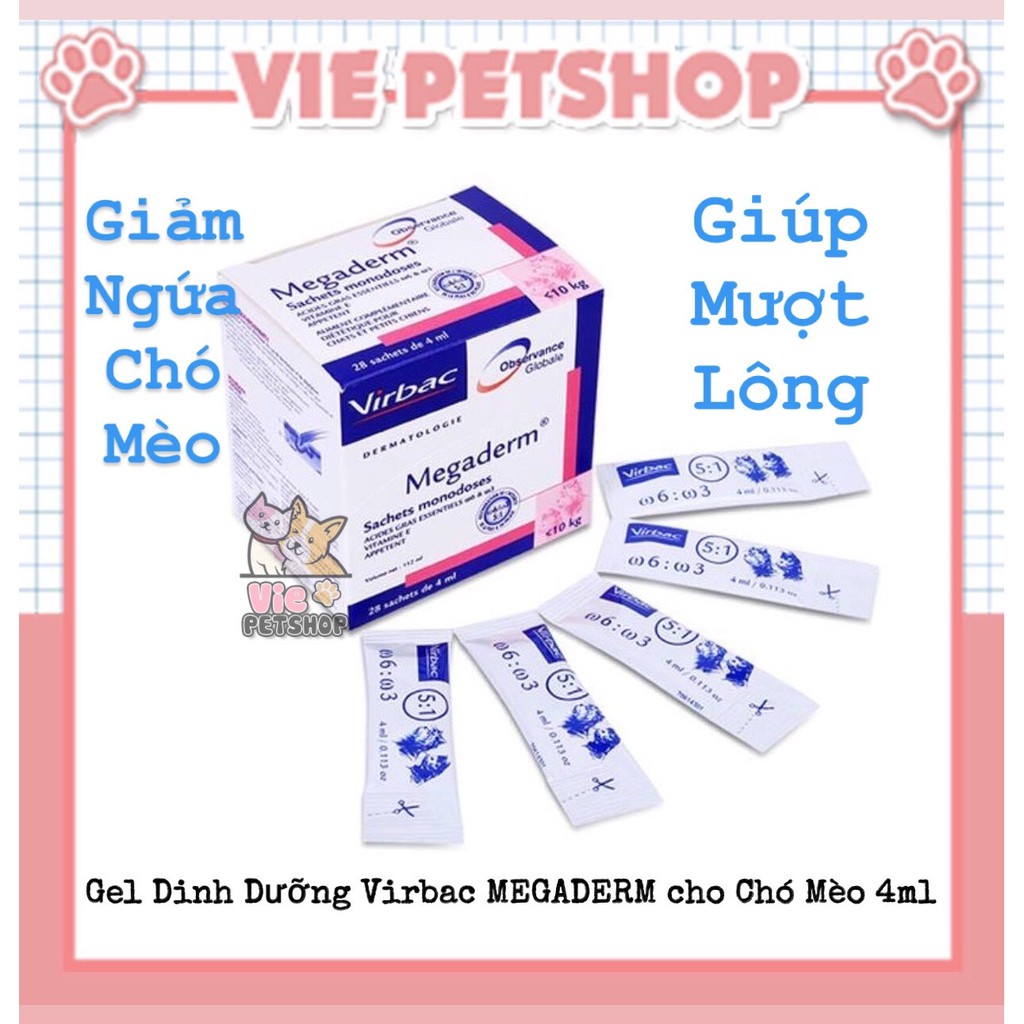 Lẻ 1 Gói Gel Dinh Dưỡng VIRBAC MEGADERM Giúp Mượt Lông, Da Và Giảm Ngứa Chó Mèo 4ml | Vie PETSHOP