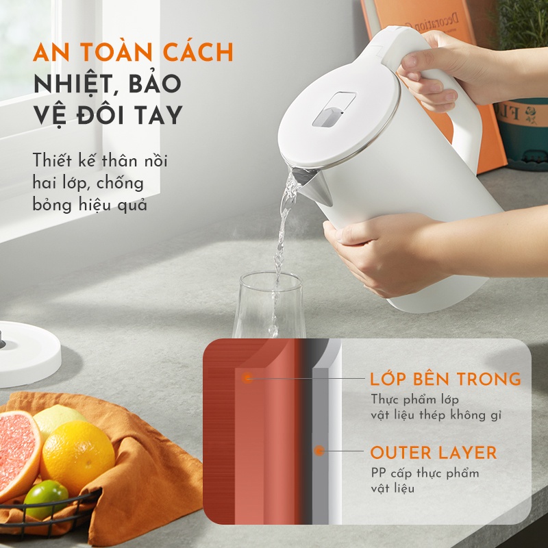 Bình đun siêu tốc GAABOR GK-S18P dung tích lớn 1.8L - 1350W - Thép không gỉ - Hàng chính hãng