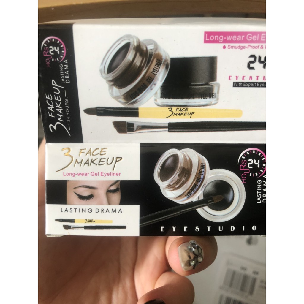 Hộp 2 mầu gel vẽ mắt + vẽ chân mày đen và nâu tặng kem chổi vẽ eyeliner 3 FACE MAEKUP 24H | BigBuy360 - bigbuy360.vn