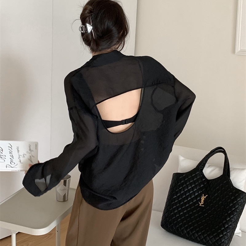 Áo Sơ Mi Voan Mỏng Tay Dài Xuyên Thấu Thời Trang Mùa Hè Cho Nữ