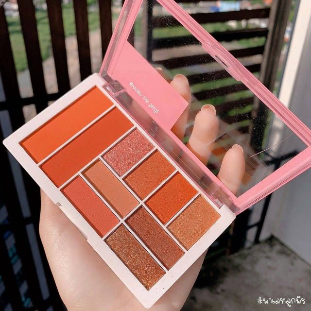 Phấn mắt Natural Vivid 10 ô kèm má hồng Orange &amp; Peach tone màu Thái đang ưa chuộng