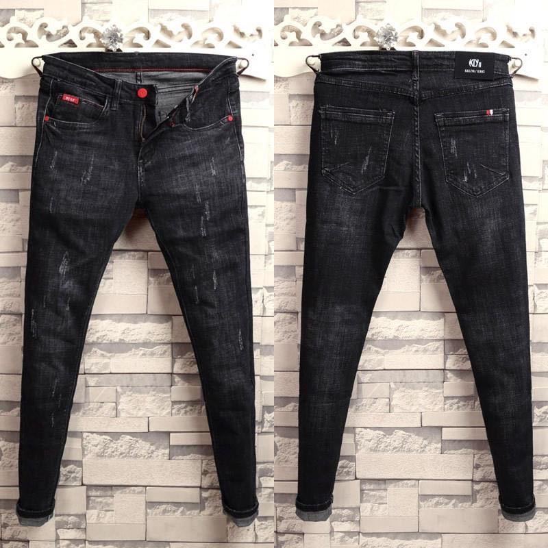 Quần Jeans Dài 9 Tấc Ôm Chân Phối Vết Rách Cá Tính Cho Nam