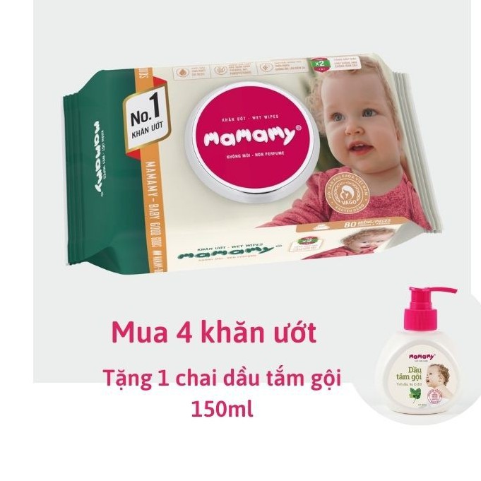  Khăn ướt Mamamy 80 -100 tờ có nắp, không mùi, không chặn giấy