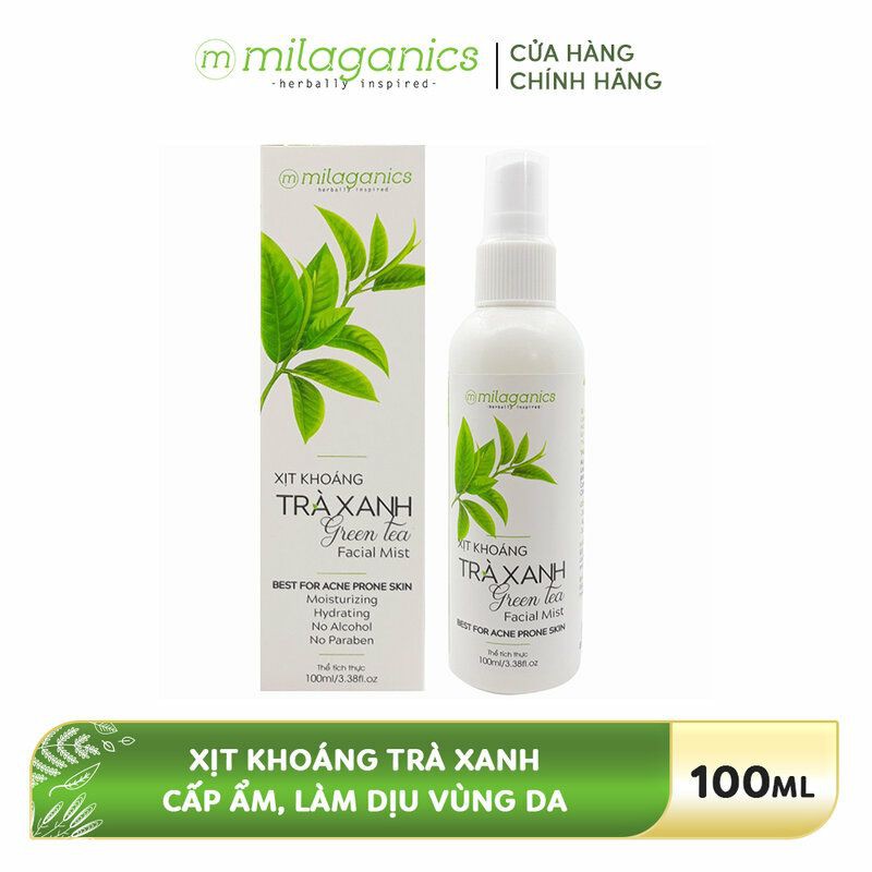 Xịt Khoáng Trà Xanh Cấp Nước, Ngăn Ngừa Mụn Milaganics (100ml) | BigBuy360 - bigbuy360.vn