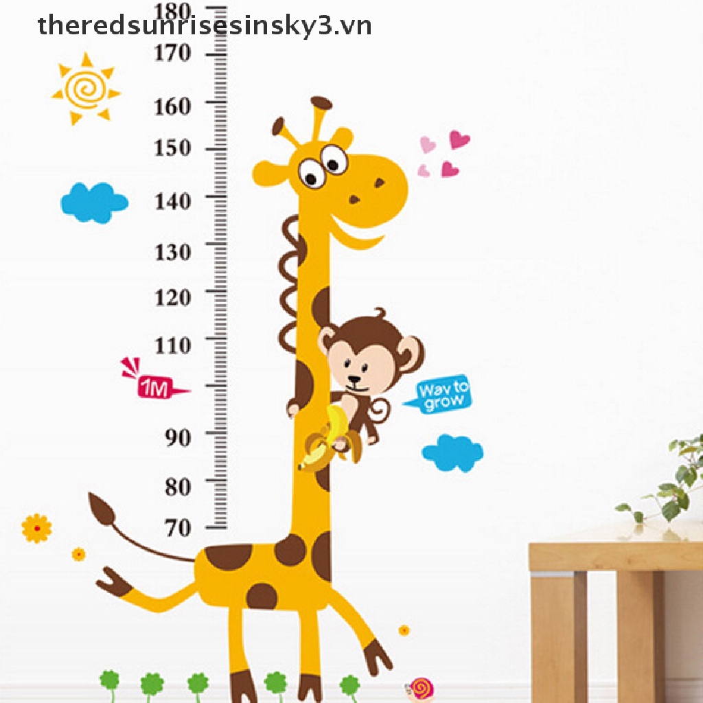 1 Miếng Dán Tường Đo Chiều Cao Cho Bé Hình Hươu Cao Cổ Và Khỉ