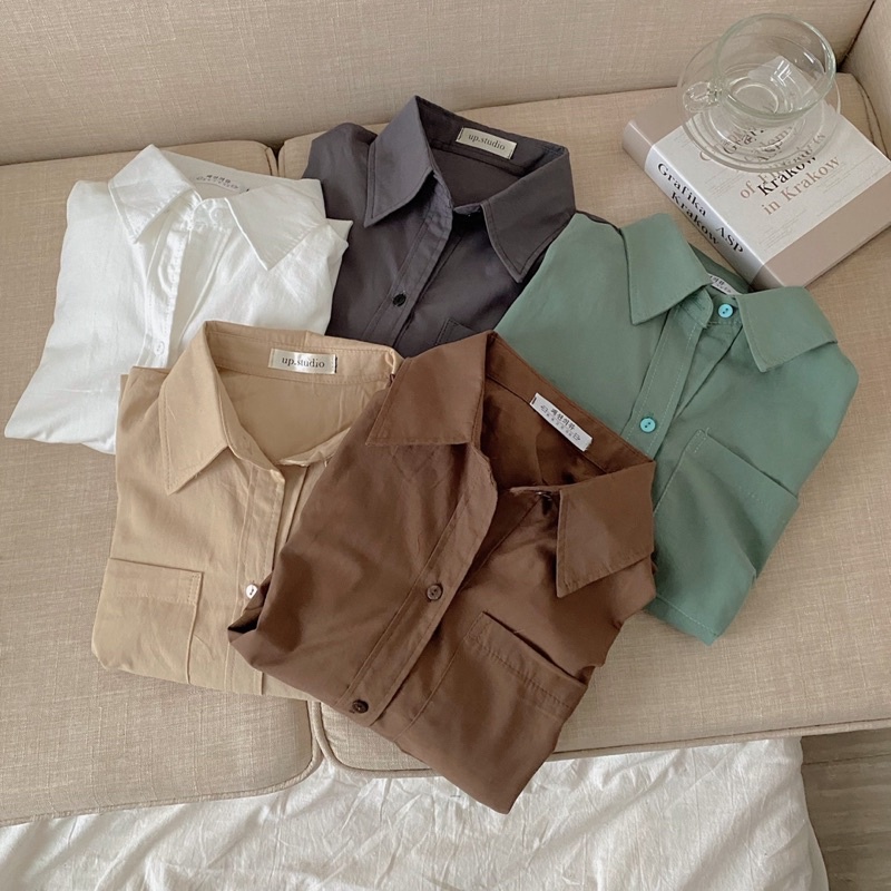 Áo sơmi trơn chất thô mềm dáng unisex hàng chuẩn l1