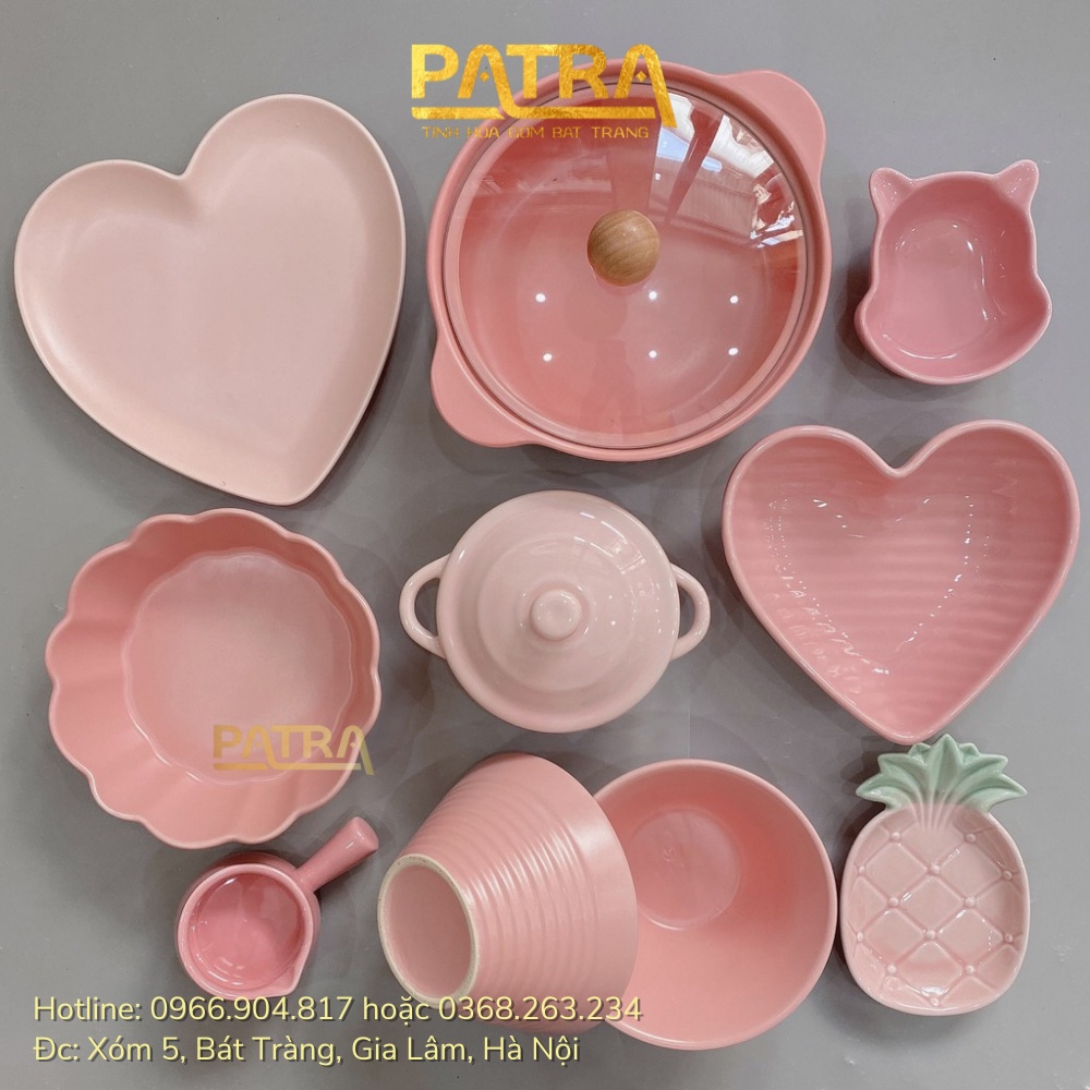 Bát ăn cơm, bộ bát đĩa decor, chén dĩa sứ màu hồng dễ thương cute cao cấp