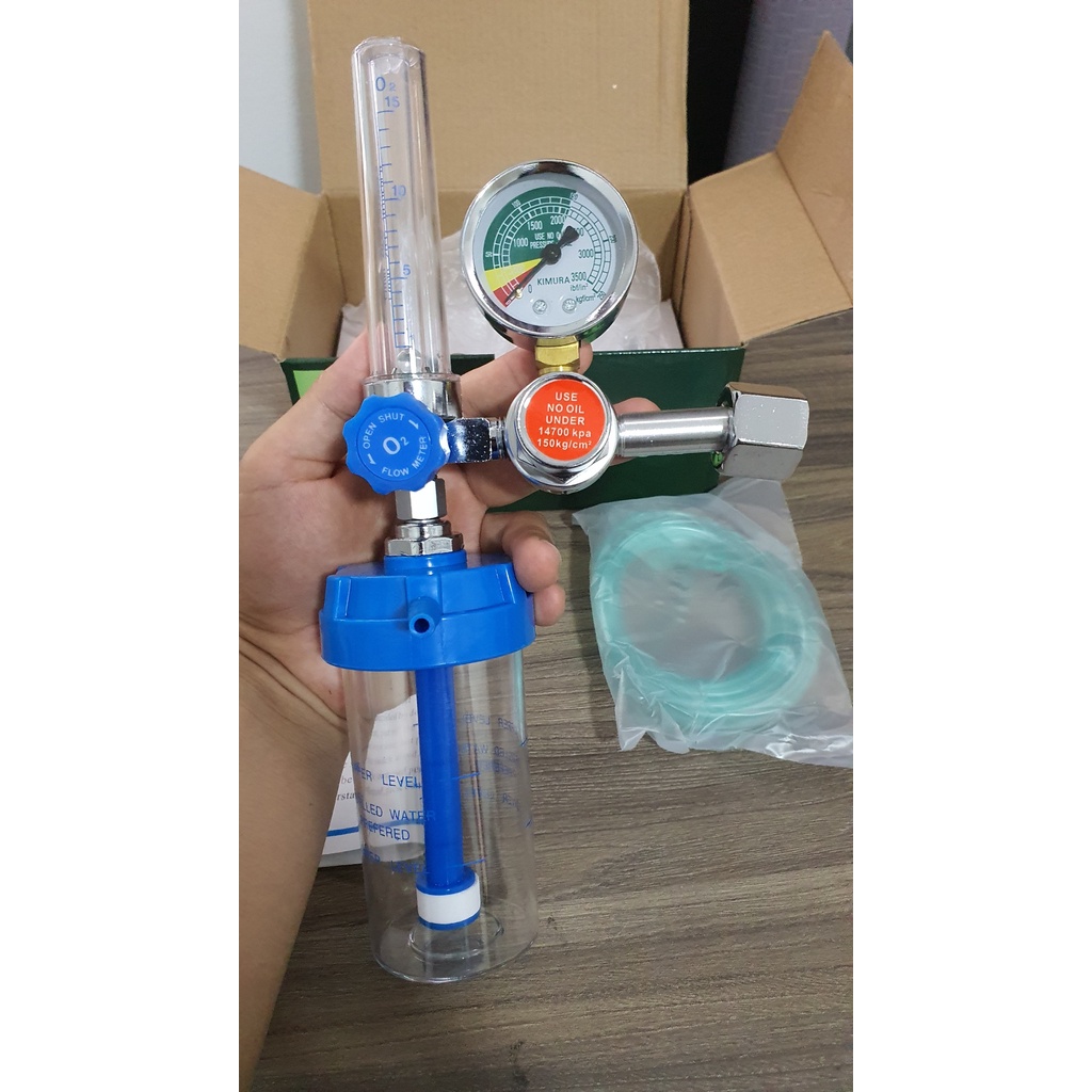 Đồng Hồ Oxy Kimura An Toàn Chất Lượng_Trọn Bộ 3 Món Đồng Hồ + Cốc Tạo Ẩm + Ống Dẫn Khí