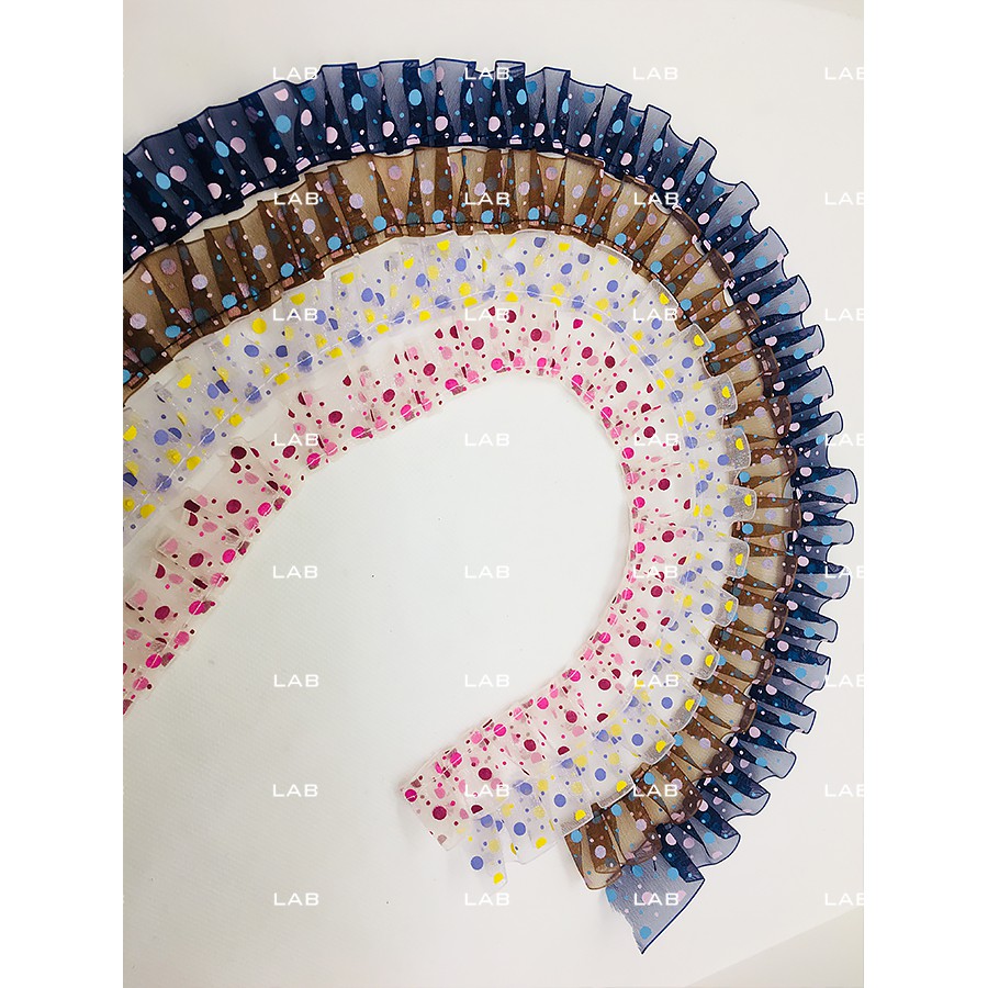 Dây viền organza chấm bi xếp ly (m) #0206