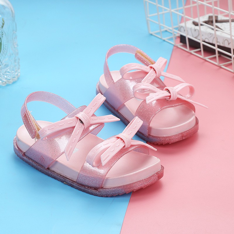 Giày sandal đế mềm chống trượt đính nơ xinh xắn cho bé gái